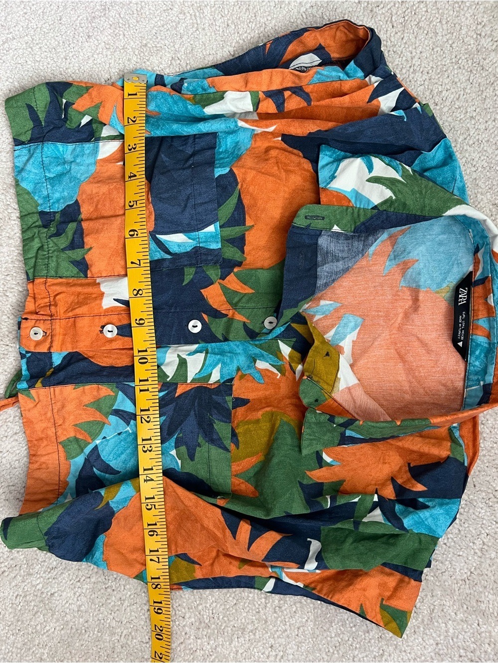 Zara Tropical Cropped Button-Up Top — Orange, Blue & Green - Picture 5 of 6